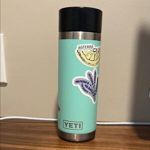 Yeti 18 oz Hotshot Tumbler in Aqua with Black twist Lid and Stickers